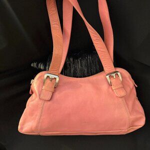 Jones New York rose color leather bag with silver hardware.